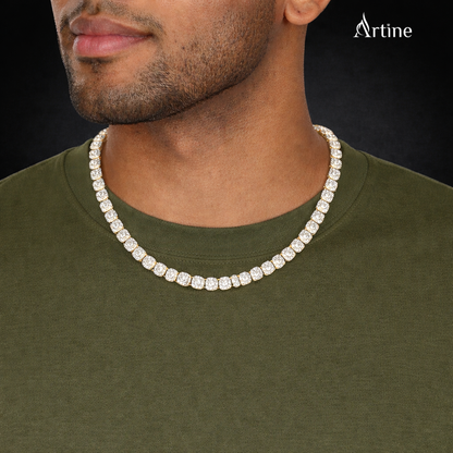 Golden Princess Cut Diamond Tennis Chain