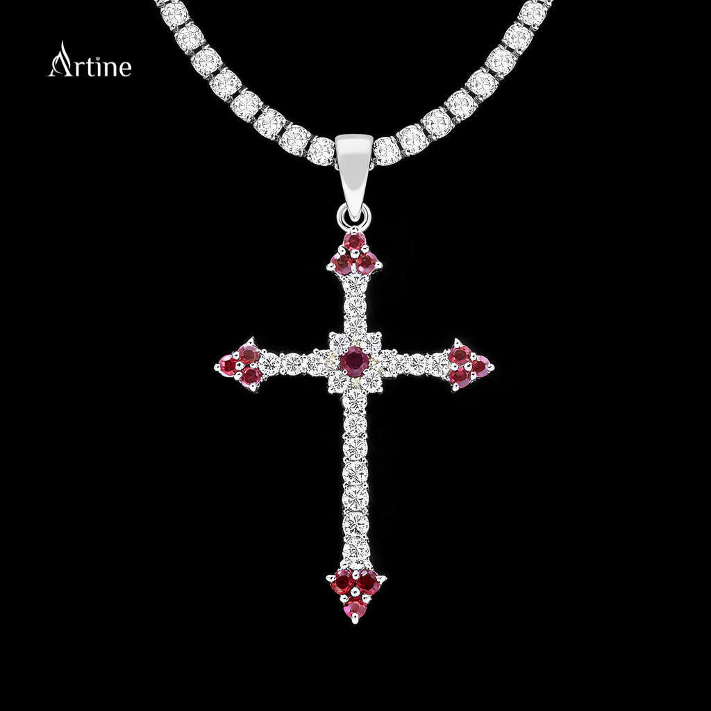 Iced Pink Stone Cross Pendant – Luxury Bling Statement Charm