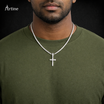 Iced Diamond Cross Tennis Chain Necklace