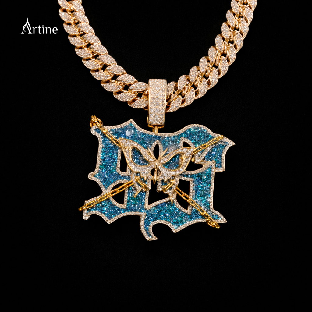 Iced Butterfly Web Moissanite Pendant – Luxury Hip Hop Statement Piece