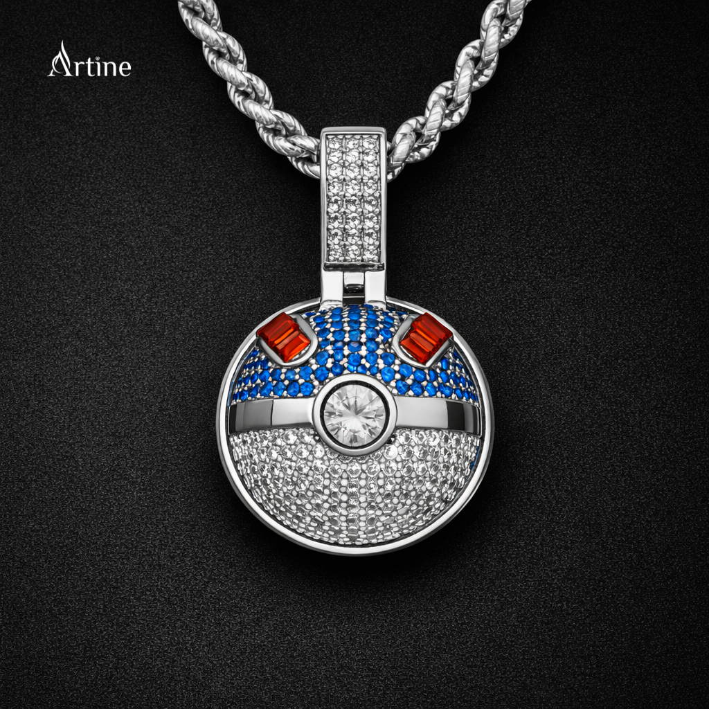 Iced Split Sphere Pendant – blue & Clear Stone Luxury Charm