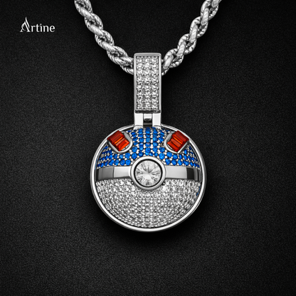 Iced Split Sphere Pendant – blue & Clear Stone Luxury Charm