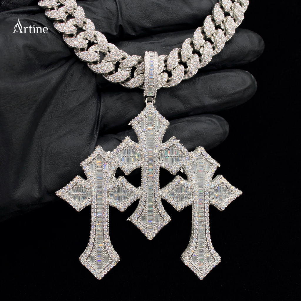 Triple Iced Cross Pendant – Full Bling Luxury Statement Charm