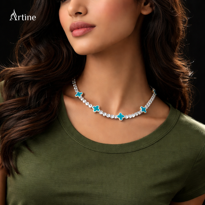 Azure Clover Diamond Tennis Chain Necklace