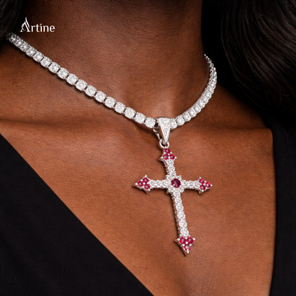 Iced Pink Stone Cross Pendant – Luxury Bling Statement Charm