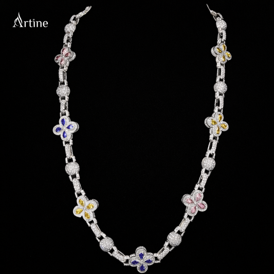 Bloom Royale Multicolor Diamond Floral Chain Necklace