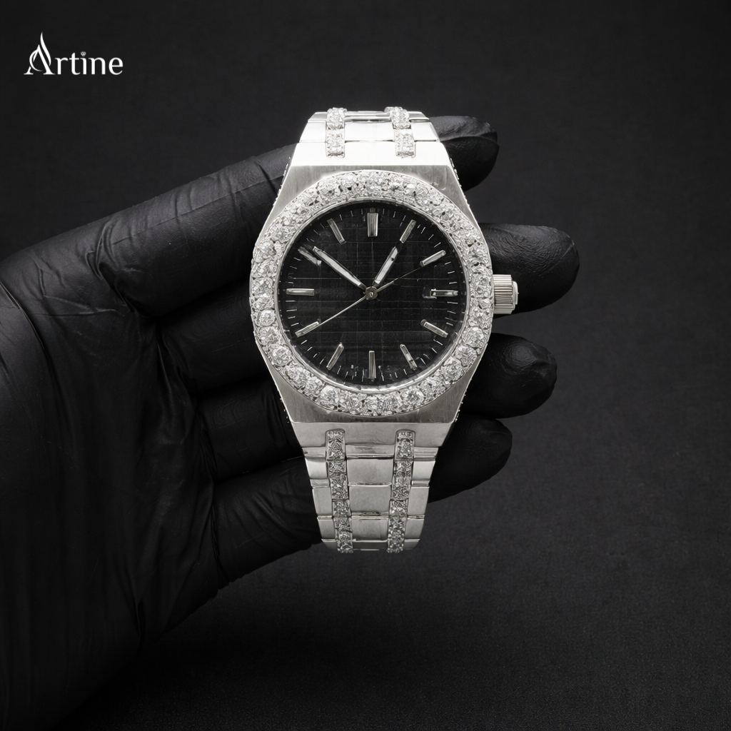 Arctic Crown Elite – Iced Diamond Bezel Silver Luxury Watch