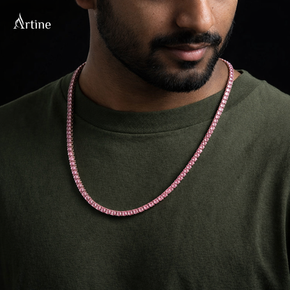 Blush Pink Princess Cut Tennis Chain Necklace