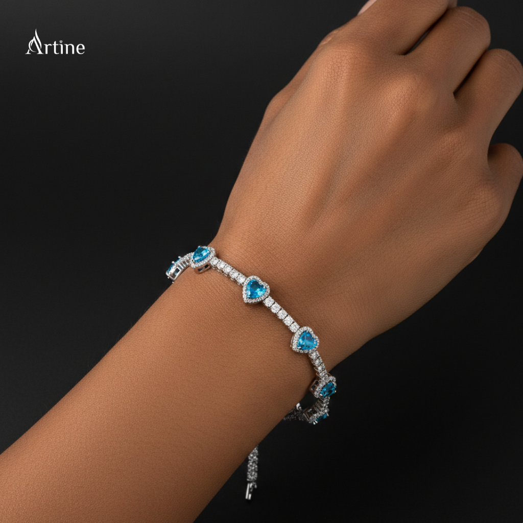 Azure Heart Halo Tennis Bracelet