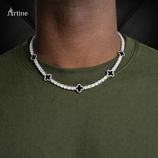 Midnight Clover Diamond Tennis Chain Necklace