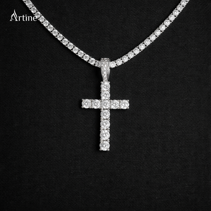 Iced Diamond Cross Tennis Chain Necklace