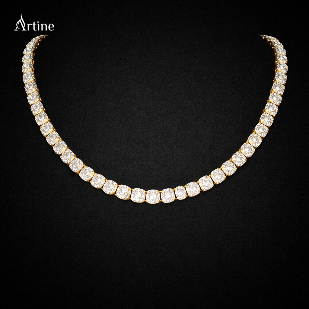 Golden Princess Cut Diamond Tennis Chain