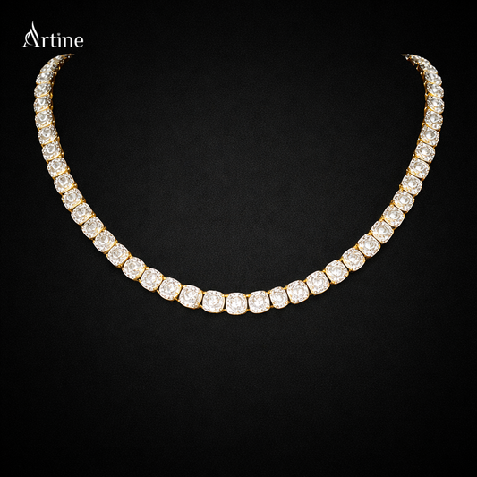 Golden Princess Cut Diamond Tennis Chain