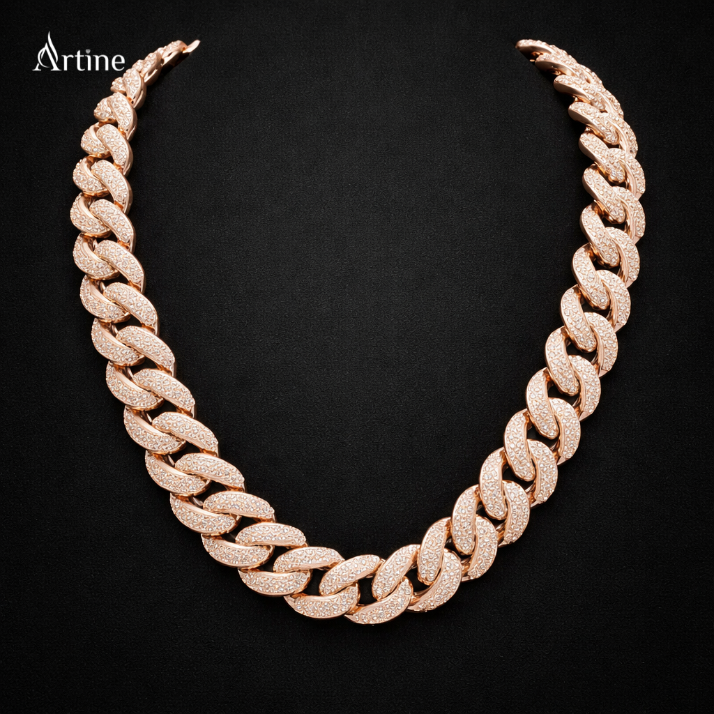 Rose Gold Iced Cuban Link Chain Necklace