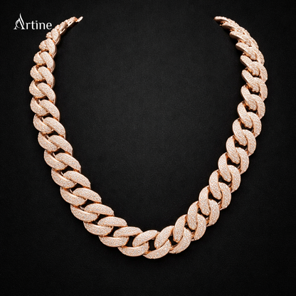 Rose Gold Iced Cuban Link Chain Necklace