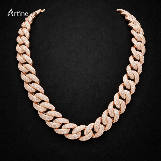Rose Gold Iced Cuban Link Chain Necklace