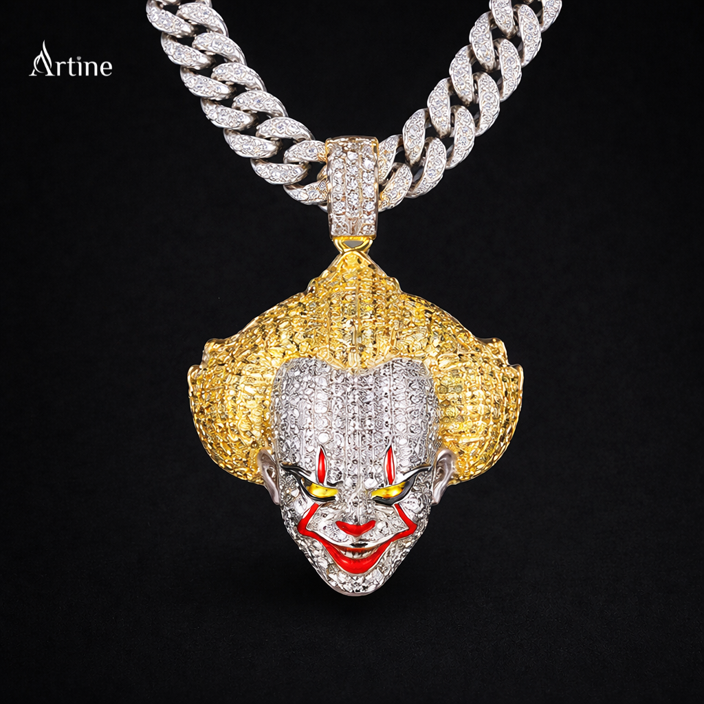 Iced Evil Clown Face Pendant – Luxury Hip Hop Statement Jewelry