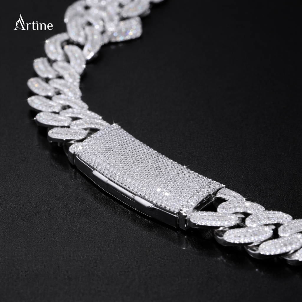 Iced-Out T Letter Cuban Link Chain Necklace  925 Silver Hip-Hop Jewelry