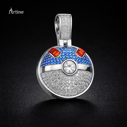 Iced Split Sphere Pendant – blue & Clear Stone Luxury Charm