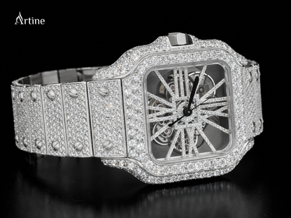 Diamond-Studded Skeleton Luxury Timepiece on Black
