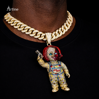 Iced Crowned Rebel Doll Pendant – Rose Gold Bling Statement Charm