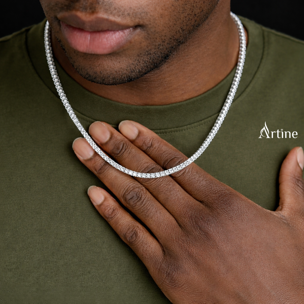 Classic Iced Diamond Tennis Chain Necklace