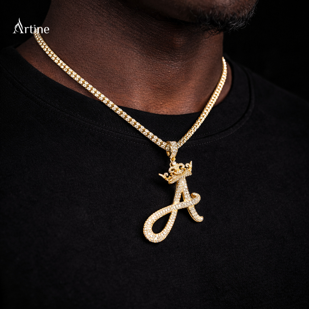 Royal A Crown Iced Pendant