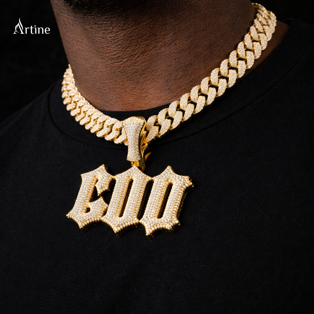 Iced God Nameplate Pendant