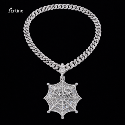 Hex Web Skull Iced Moissanite Pendant – 925 Silver Hip-Hop Luxury Statement Charm