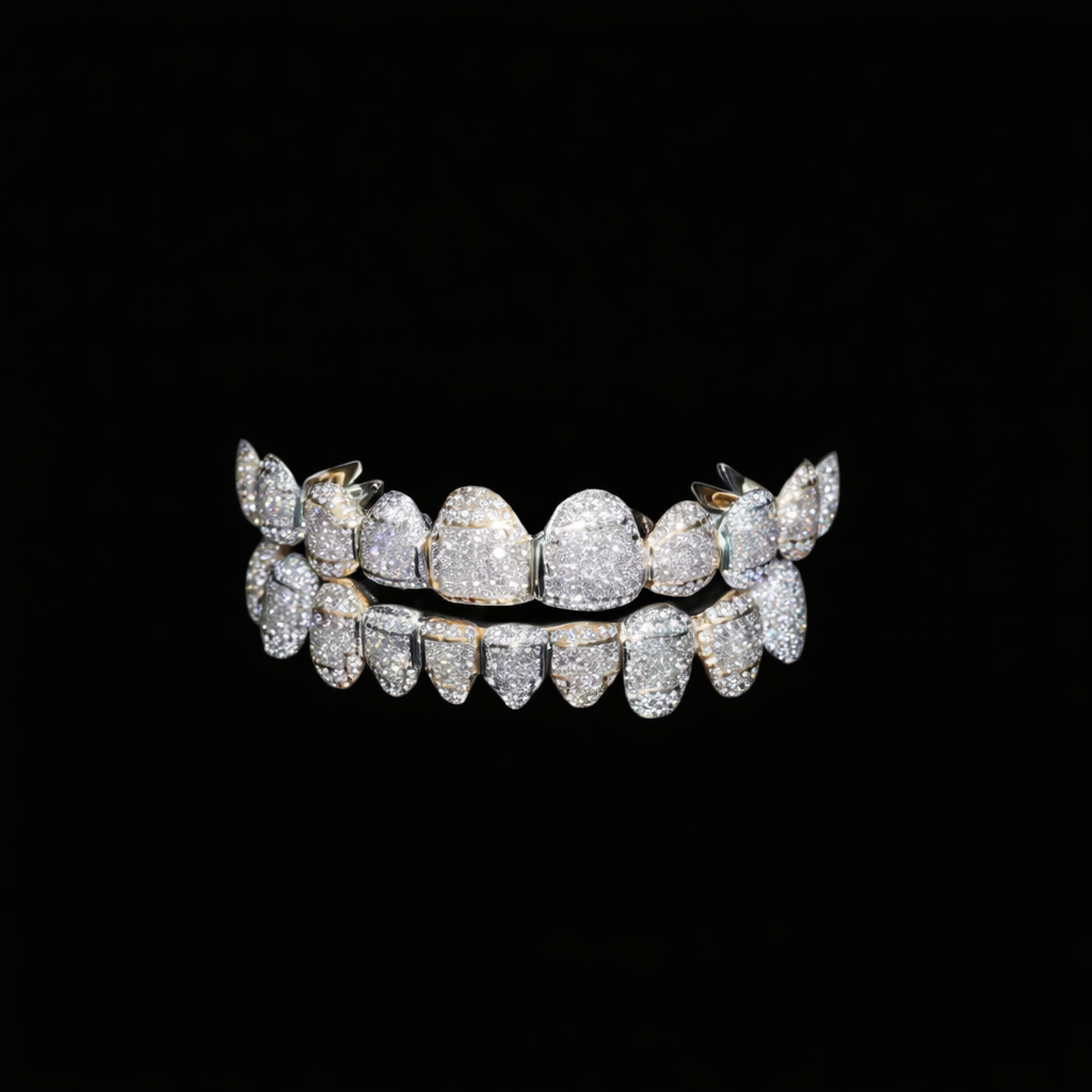 Luxury Iced-Out Diamond Fang Grillz (Top & Bottom Set)