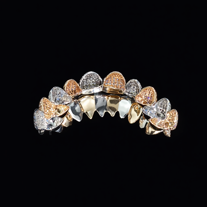 Luxury Iced-Out Diamond Fang Grillz (Top & Bottom Set)