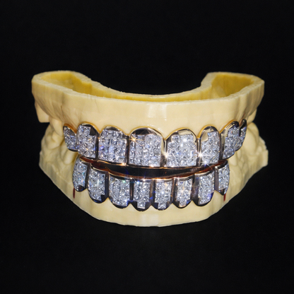 Two-Tone Iced Out Diamond Grillz (Top & Bottom Set)