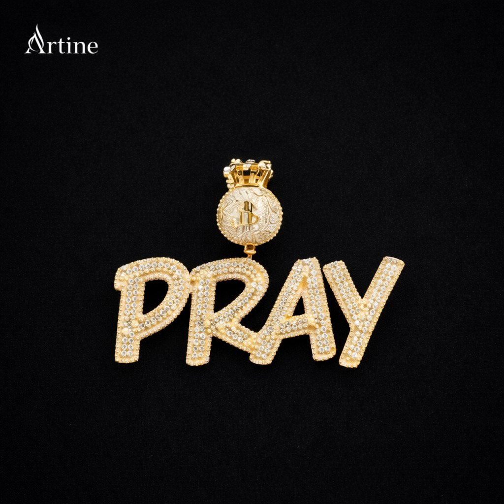 Custom Iced Name Pendant – Gold Script Letter Bling Charm