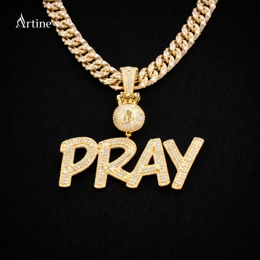 Custom Iced Name Pendant – Gold Script Letter Bling Charm