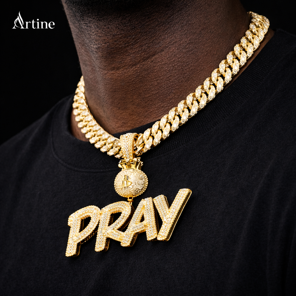 Custom Iced Name Pendant – Gold Script Letter Bling Charm