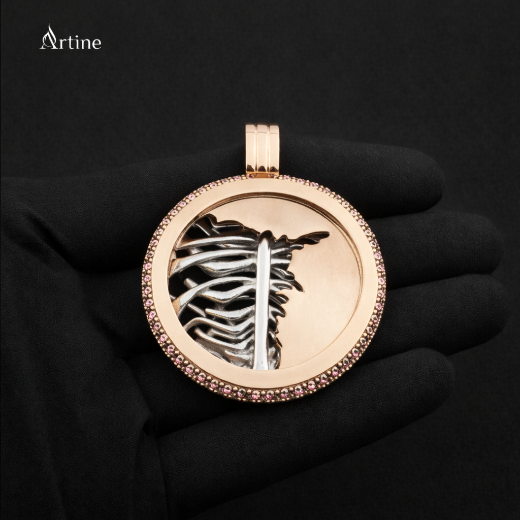 Split circle Rib Cage Pendant – Rose Gold Luxury Statement Charm