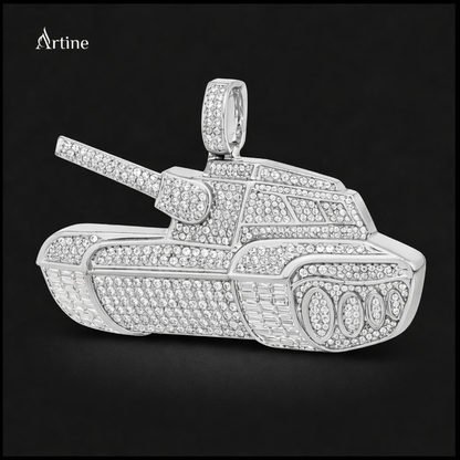 Iced silver Tank Pendant – Fully Bling Military Statement Charm