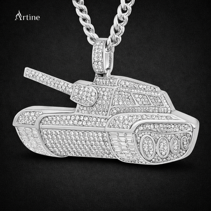 Iced silver Tank Pendant – Fully Bling Military Statement Charm