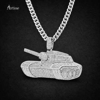 Iced silver Tank Pendant – Fully Bling Military Statement Charm