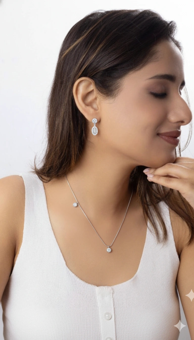 Designer Silver Pendant with Matching Earrings