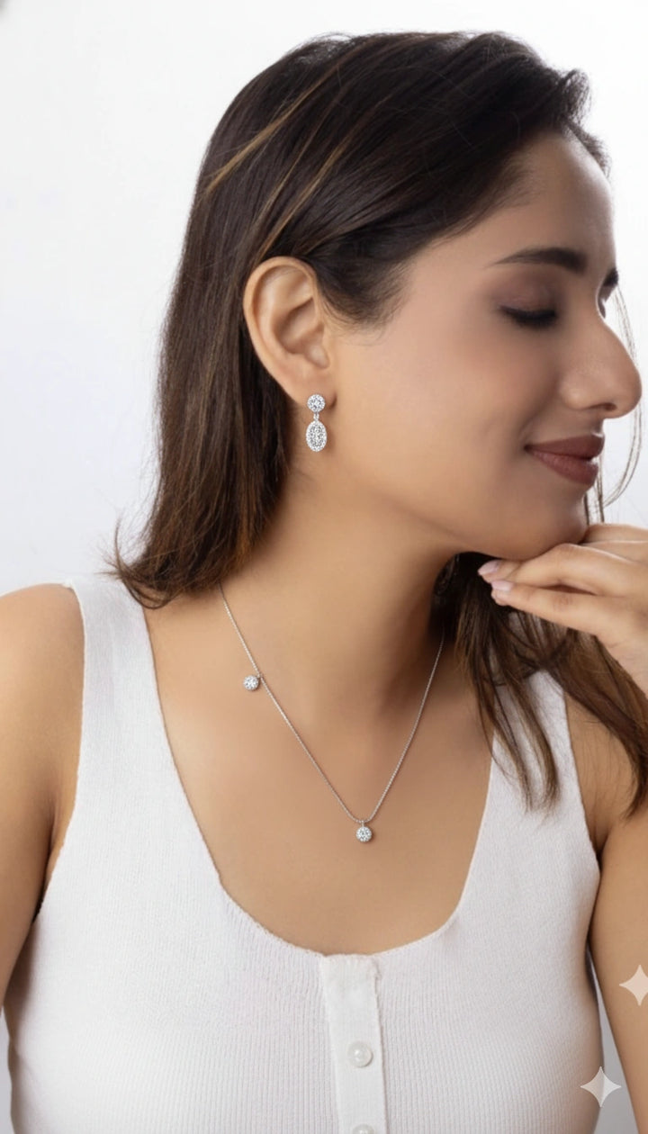 Designer Silver Pendant with Matching Earrings