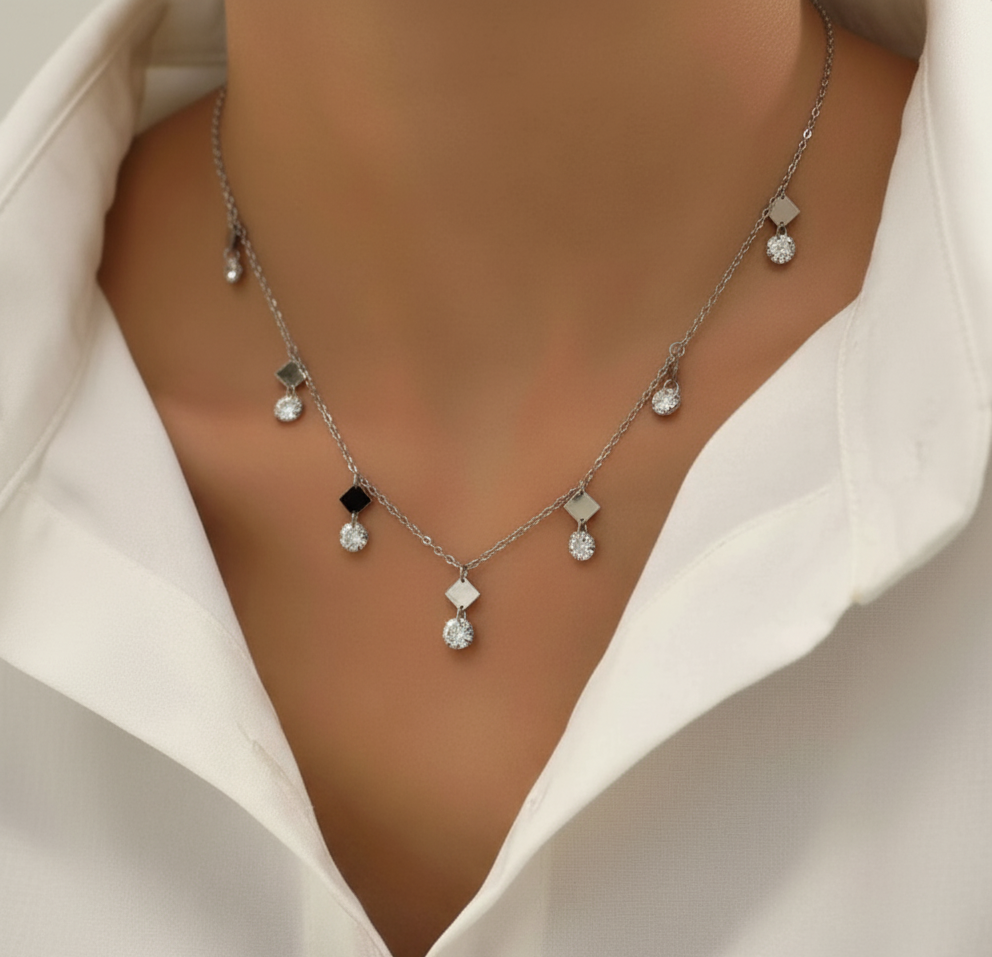 Dazzling Silver Crystal Layered Necklace