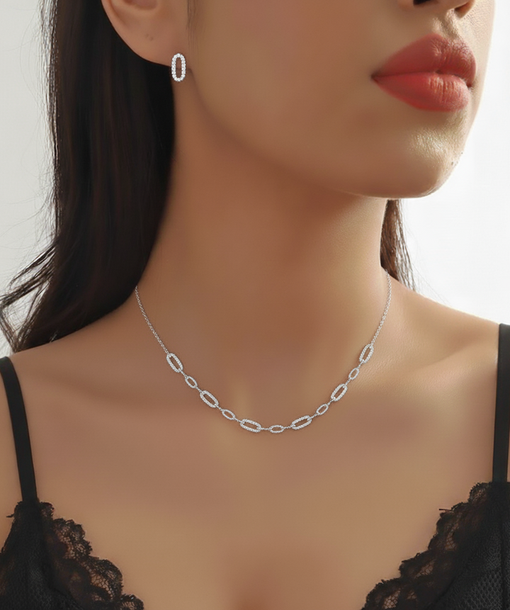 Oval Interlocking Link Diamond Necklace