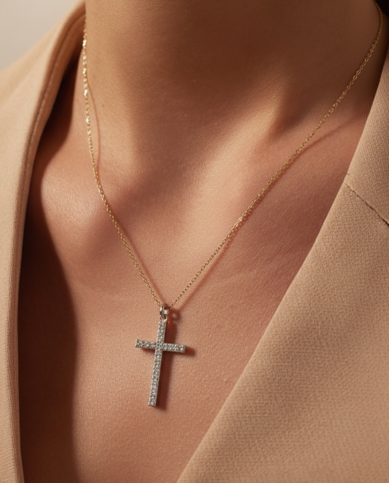 Cross Diamond Silver chain pendant