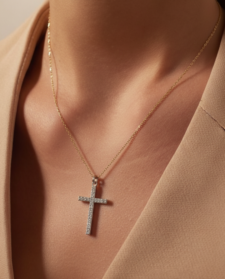 Cross Diamond Silver chain pendant