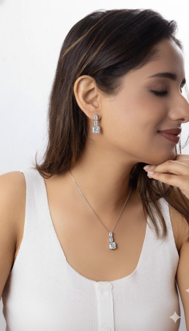 Crystal Stone Pendant Necklace & Earring Set