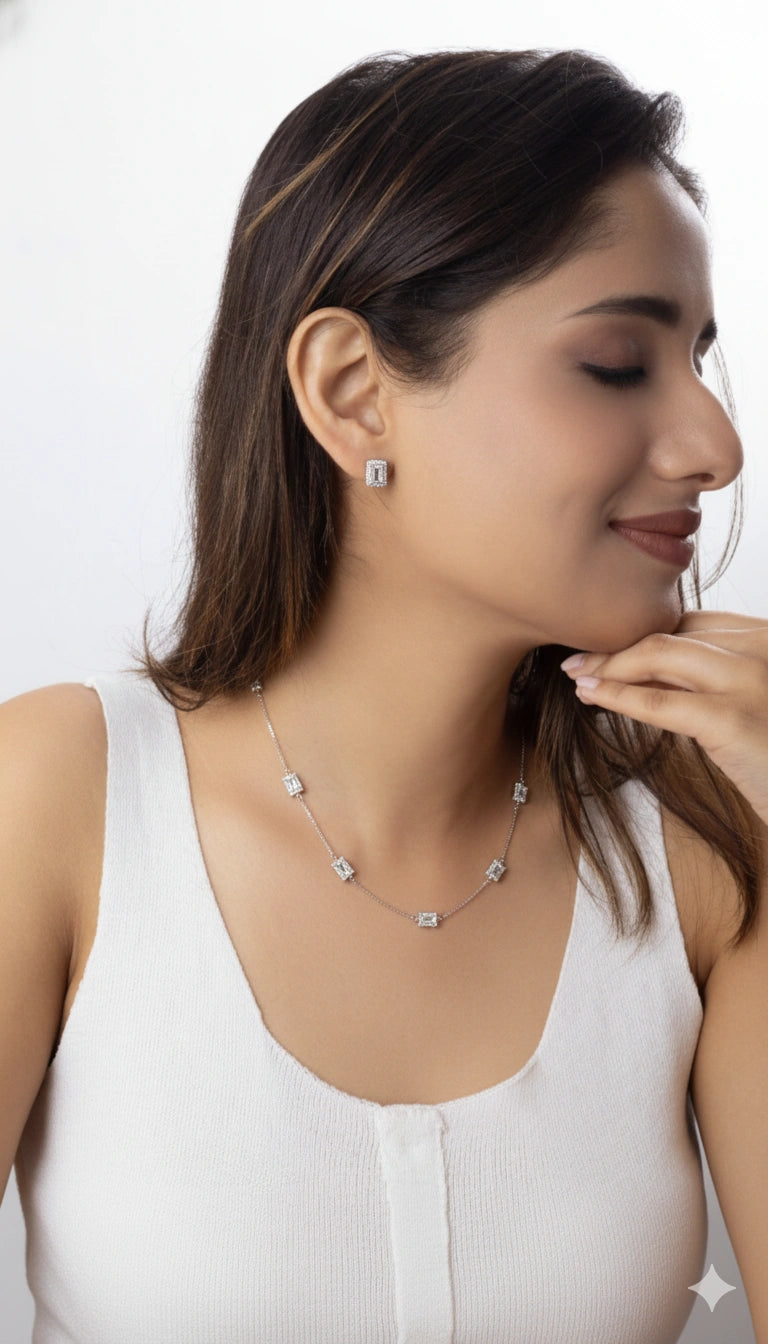 Designer Silver Necklace Pendant and Earrings Combo