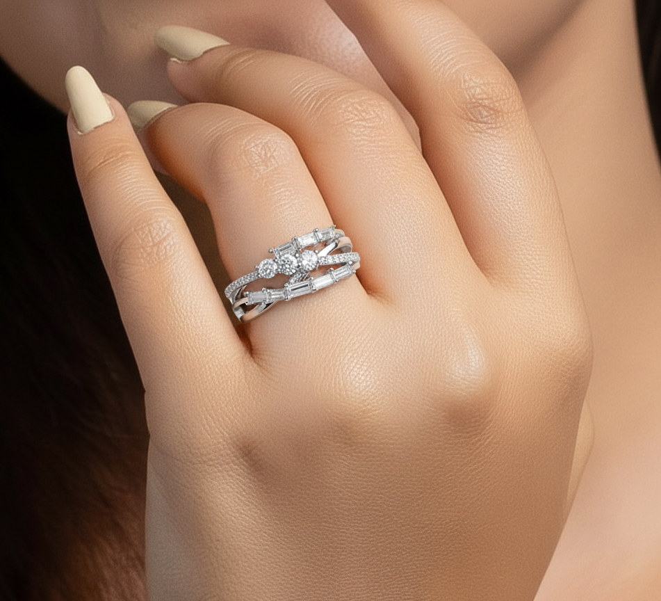 Designer Silver Ring with Carving Women