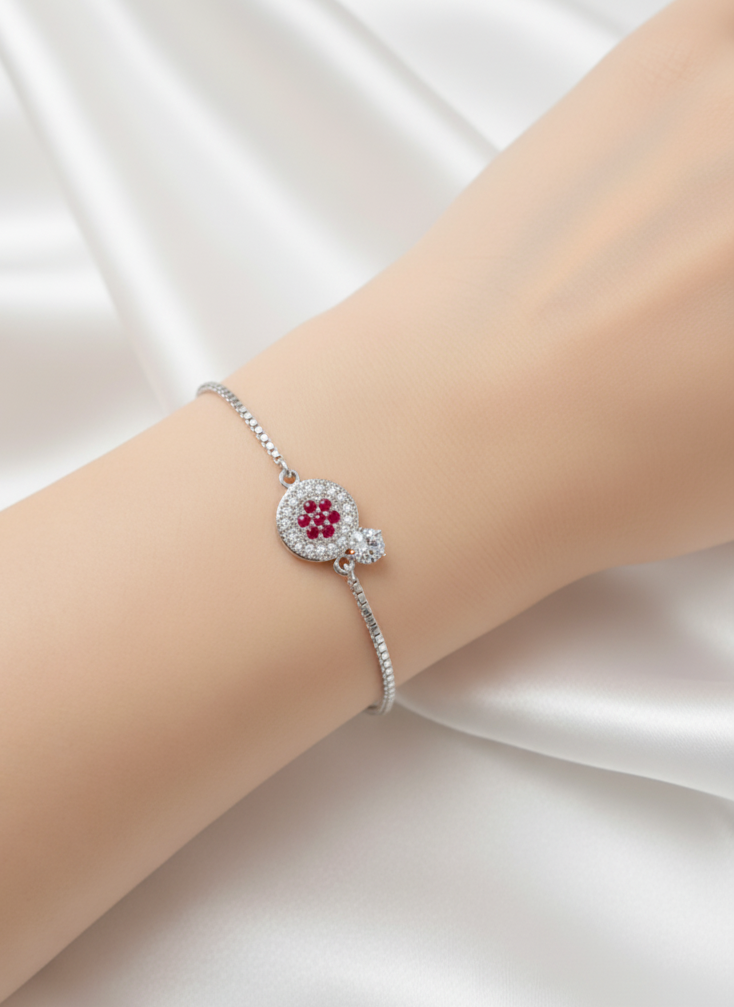 Pink Round Silver Bracelet