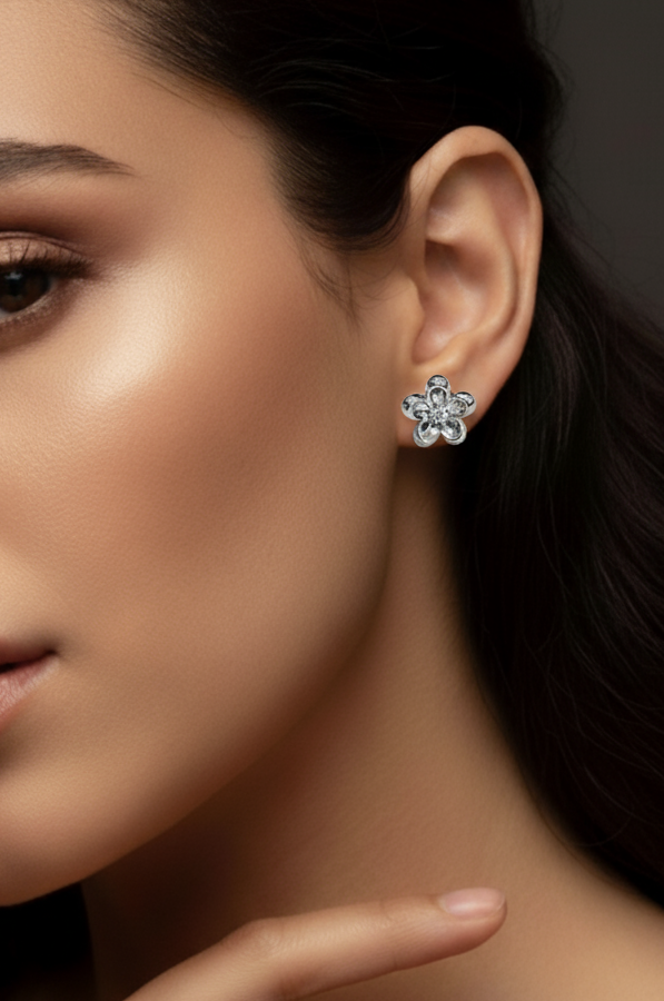 Silver Stud Earrings with Cubic Zirconia